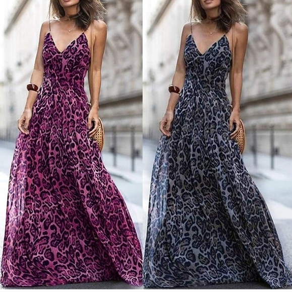 Luxurious Grey Leopard Print Chiffon Maxi Dress - Picture 11 of 11